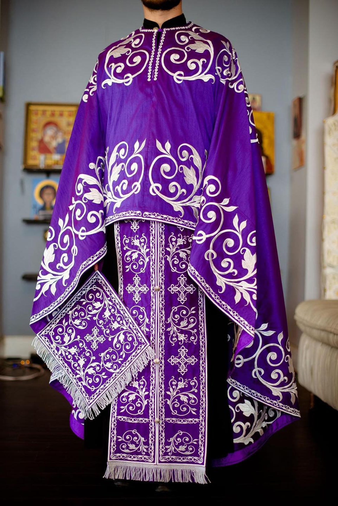 Fully Embroidered Orthodox Priest Vestments Set, Purple White - Etsy