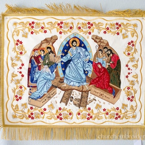 Chalice Covers Set, Fringe. Fully Embroidered Large Icon. Orthodox Church Paschal Set, Premium Quality