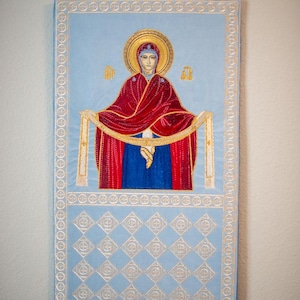 Orthodox Priest Nabedrennik  with the Icon of Theotokos, White or Blue