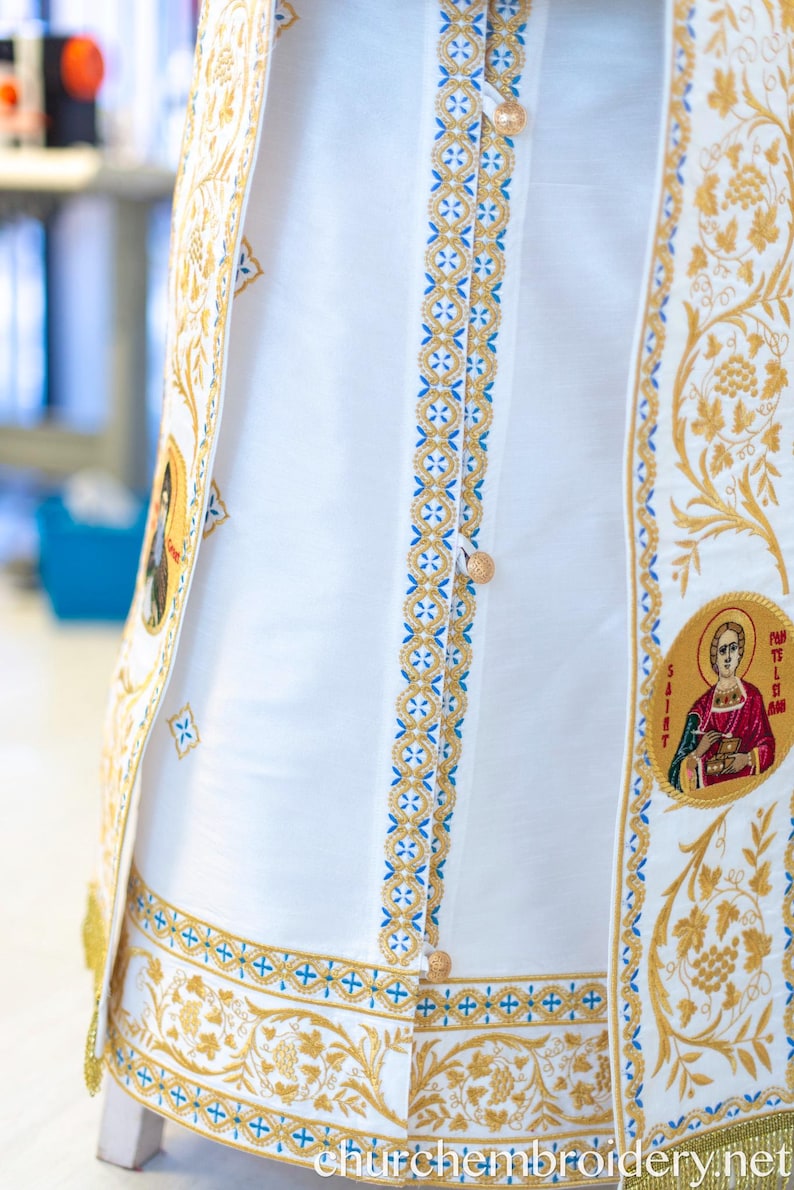 Protodeacon Fully Embroidered Orthodox Deacon Protodeacon Vestments Set White Blue ...