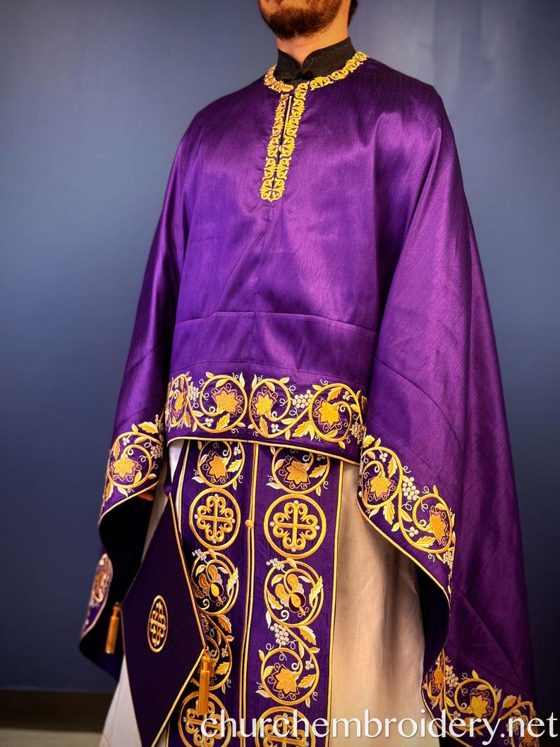 Fully Embroidered Priest Archpriest Orthodox Vestments Set Purple Gold ...
