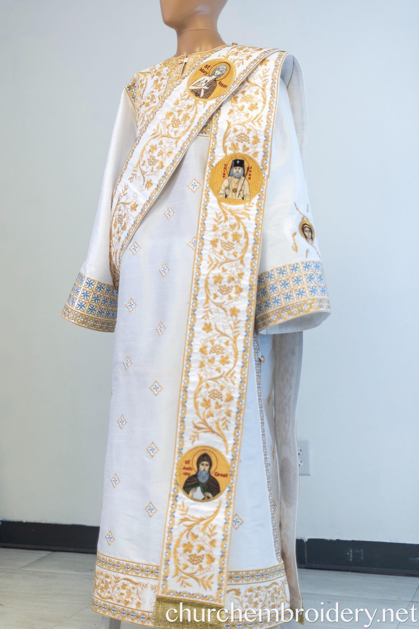 Protodeacon Fully Embroidered Orthodox Deacon Protodeacon Vestments Set, White Gold ...