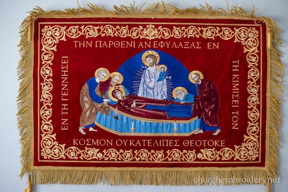 Fully-embroidered Orthodox Church Shroud (epitaphios) of Theotokos
