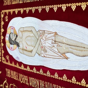 Fully-embroidered Orthodox Church Shroud (epitaphios) of Christ. Medium