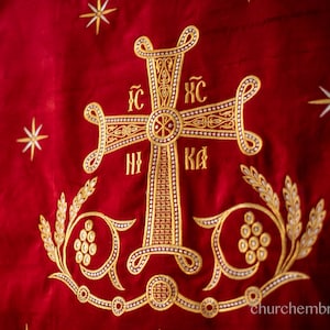 fully embroidered orthodox church Holy doors curtains katapetasma with stars and Cross in the middle