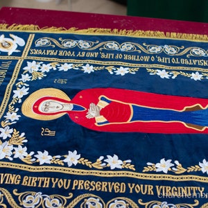 Fully-embroidered Orthodox Church Shroud (epitaphios) Of Theotokos