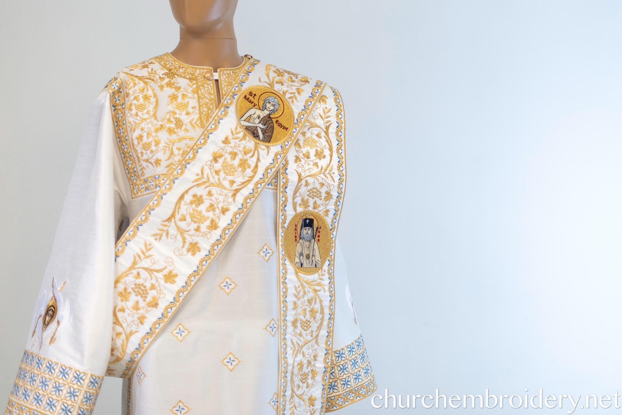 Protodeacon Fully Embroidered Orthodox Deacon Protodeacon Vestments Set, White Gold ...