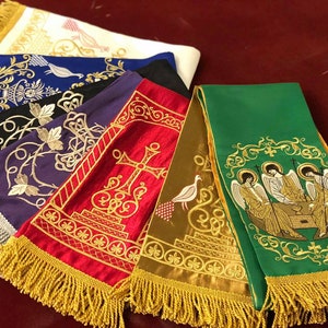 fully embroidered Gospel bookmarks set in Orthodox church