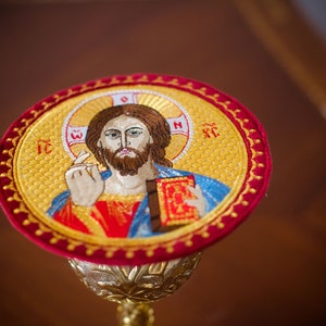 Fully Embroidered Folded Chalice Cover 7&quot;with Icon Of Jesus Christ