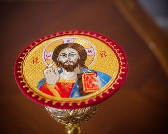 Fully Embroidered Folded Chalice Cover 7&quot;with Icon Of Jesus Christ
