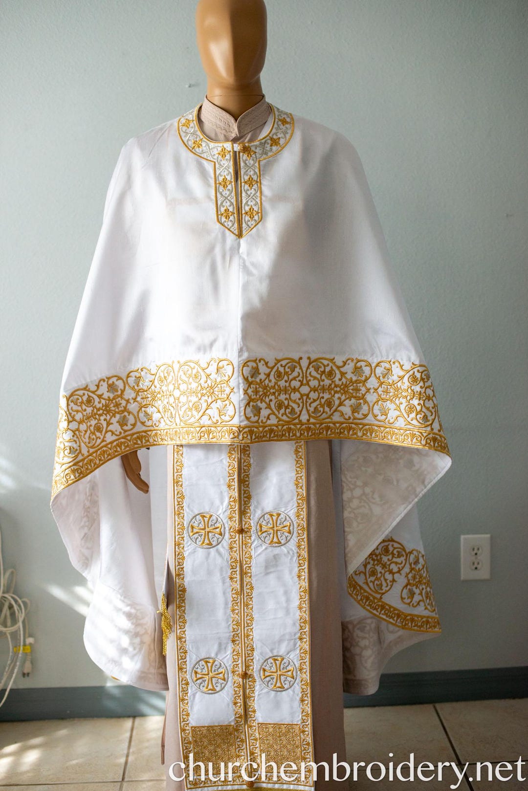 Fully Embroidered Orthodox Priest Vestments Set White Gold Silver - Etsy