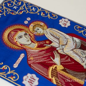 Orthodox Priest Nabedrennik  with the Icon of Theotokos, White or Blue