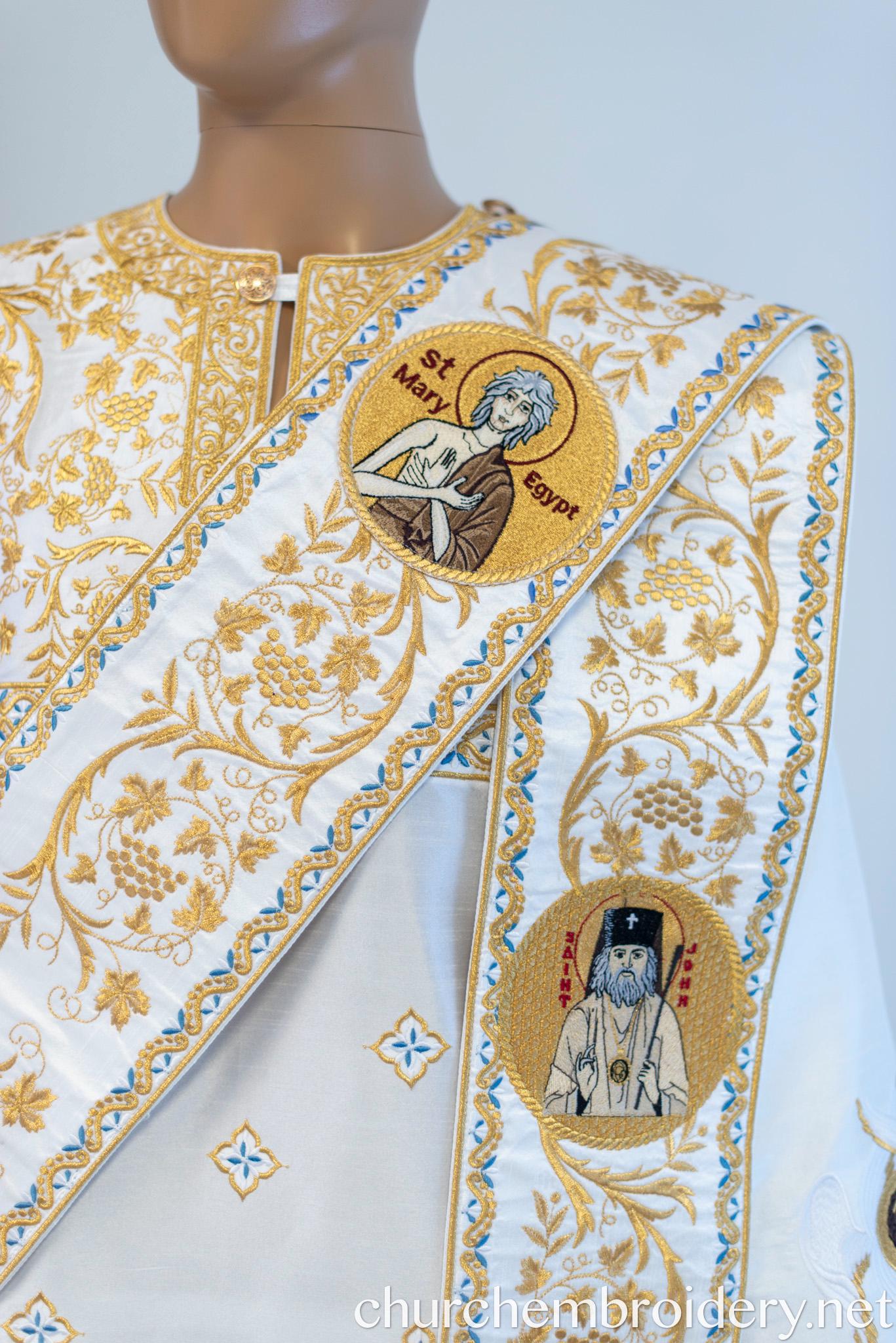 Protodeacon Fully Embroidered Orthodox Deacon Protodeacon Vestments Set, White Gold ...