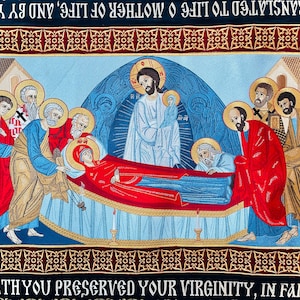Fully-embroidered Orthodox Church Shroud (epitaphios) of Theotokos with large Embroidered Icon