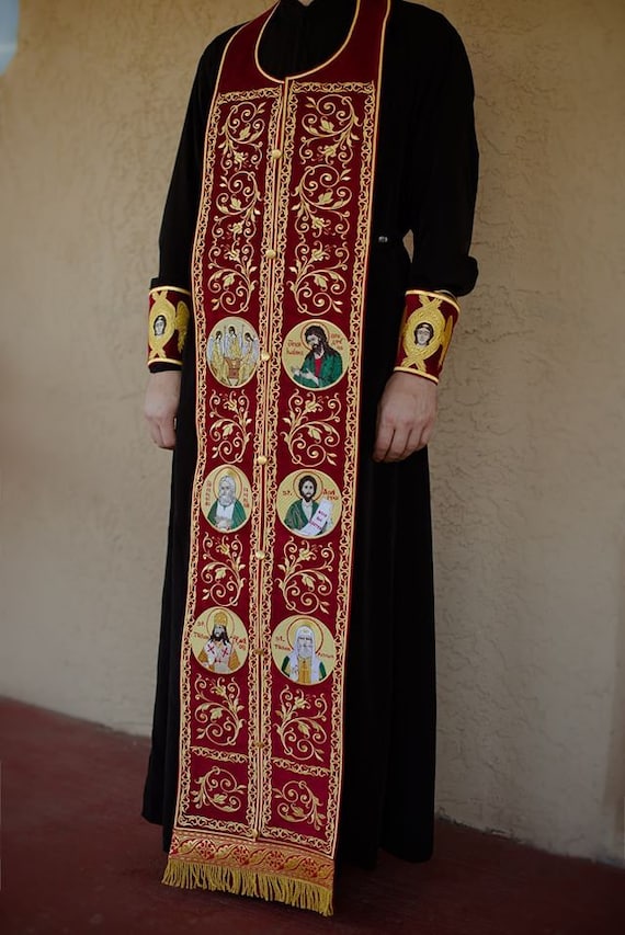 Fully Embroidered Orthodox Priest Bishop Epitrahelion Set (with Cuffs) Custom Stole
