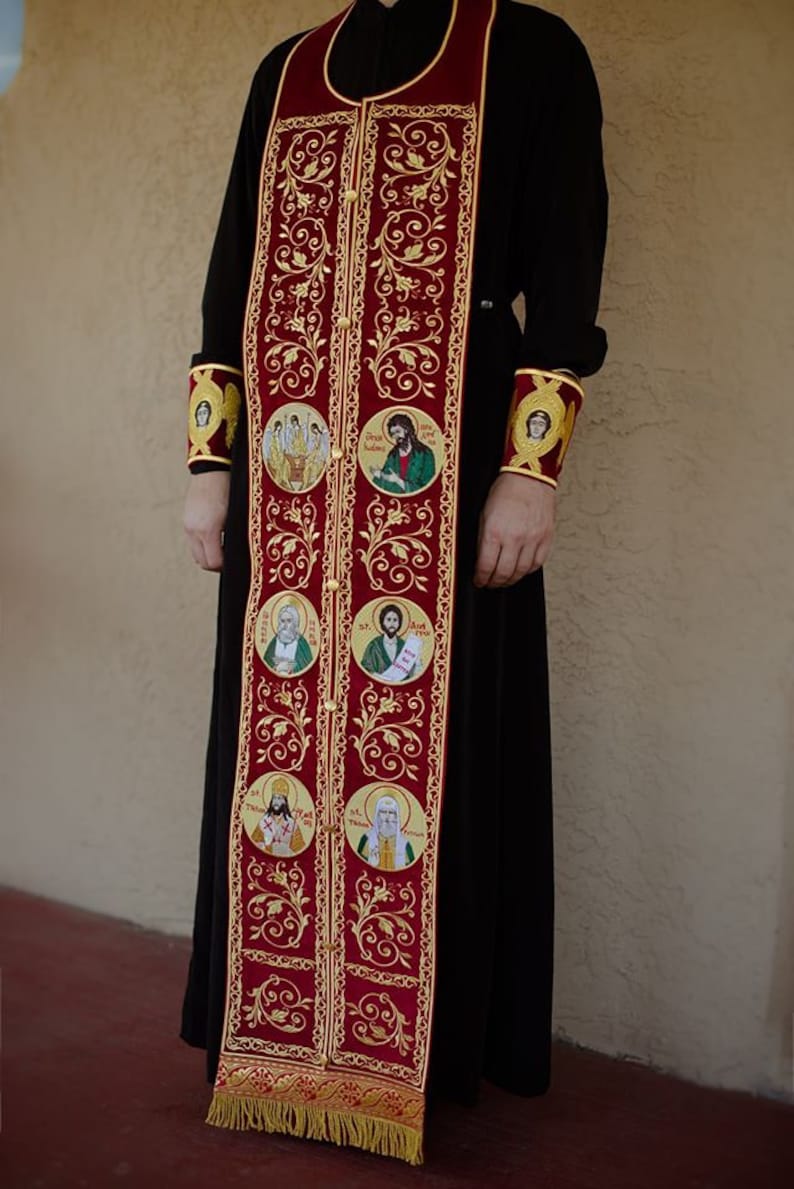 Conjunto de Epitraélio de Bispo Ortodoxo Totalmente Bordado (com Punhos) Estola Personalizada imagem 1