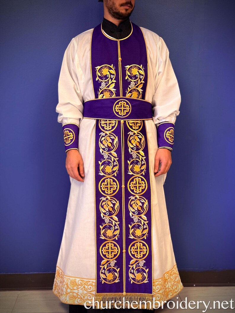 Fully Embroidered Priest Archpriest Orthodox Vestments Set Purple Gold ...