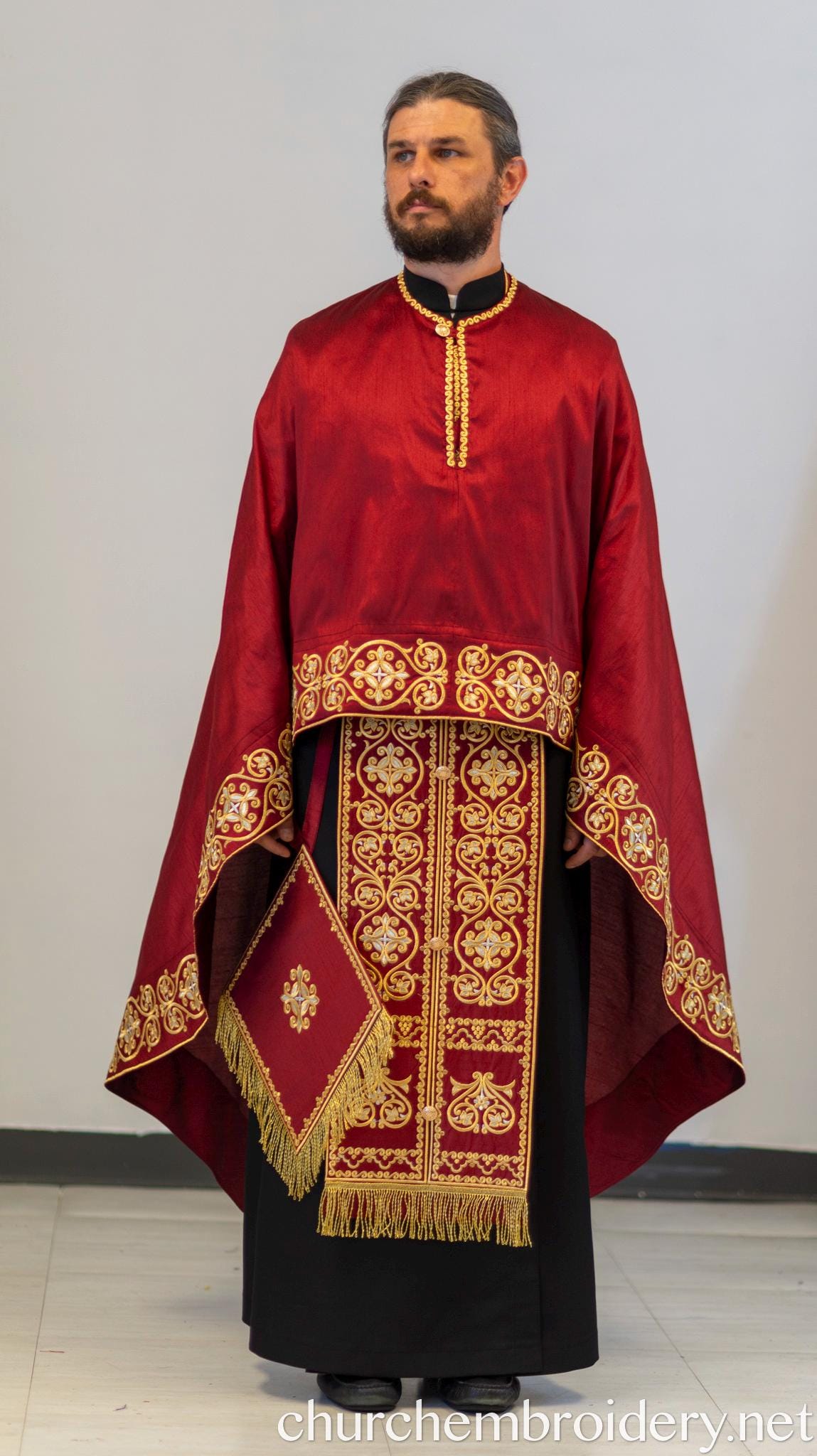 Fully Embroidered Orthodox Priest Vestments Set, Dark Red Burgundy With ...