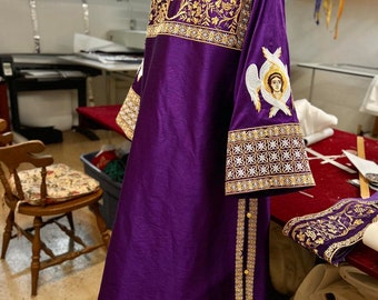 fully embroidered orthodox deacon vestments set, purple