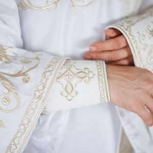 fully embroidered orthodox deacon vestments set, white