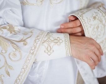 fully embroidered orthodox deacon vestments set, white