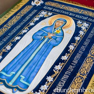 Fully-embroidered Orthodox Church Shroud (epitaphios) of Theotokos with large HAND painted Icon