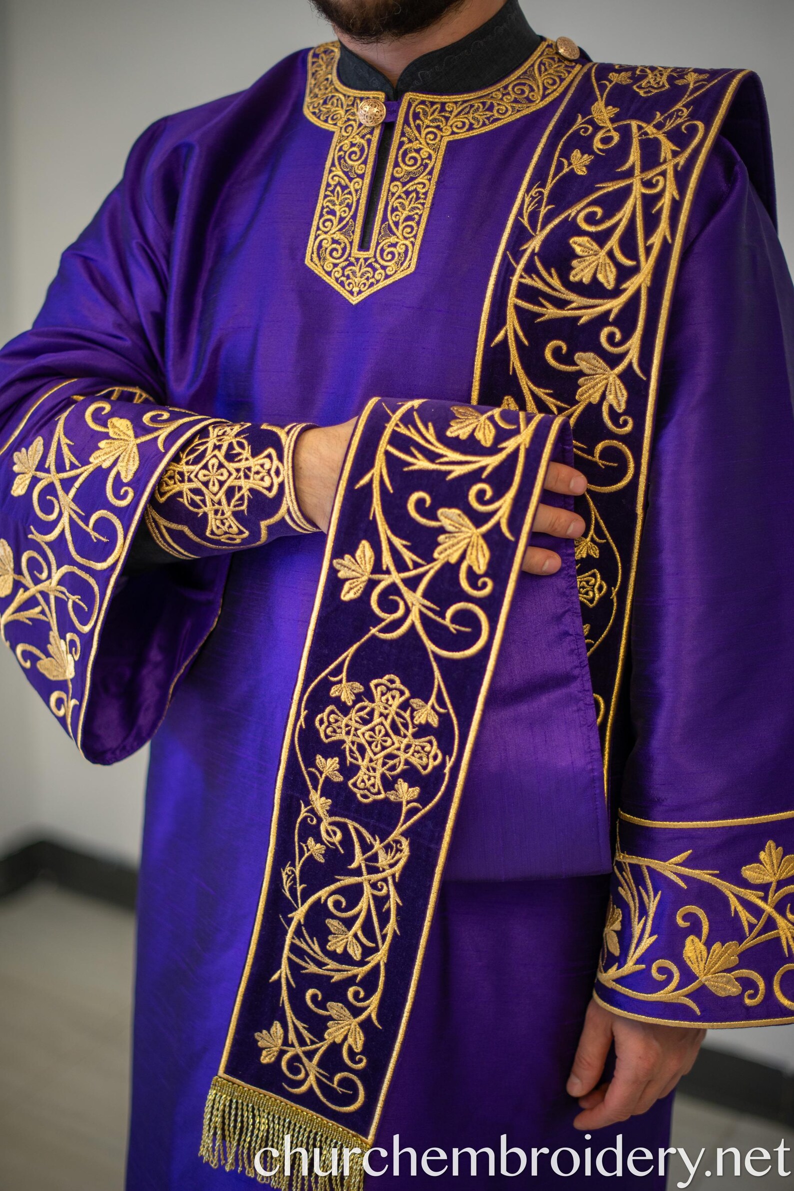 Fully Embroidered Orthodox Deacon Vestments Set Purple Gold - Etsy