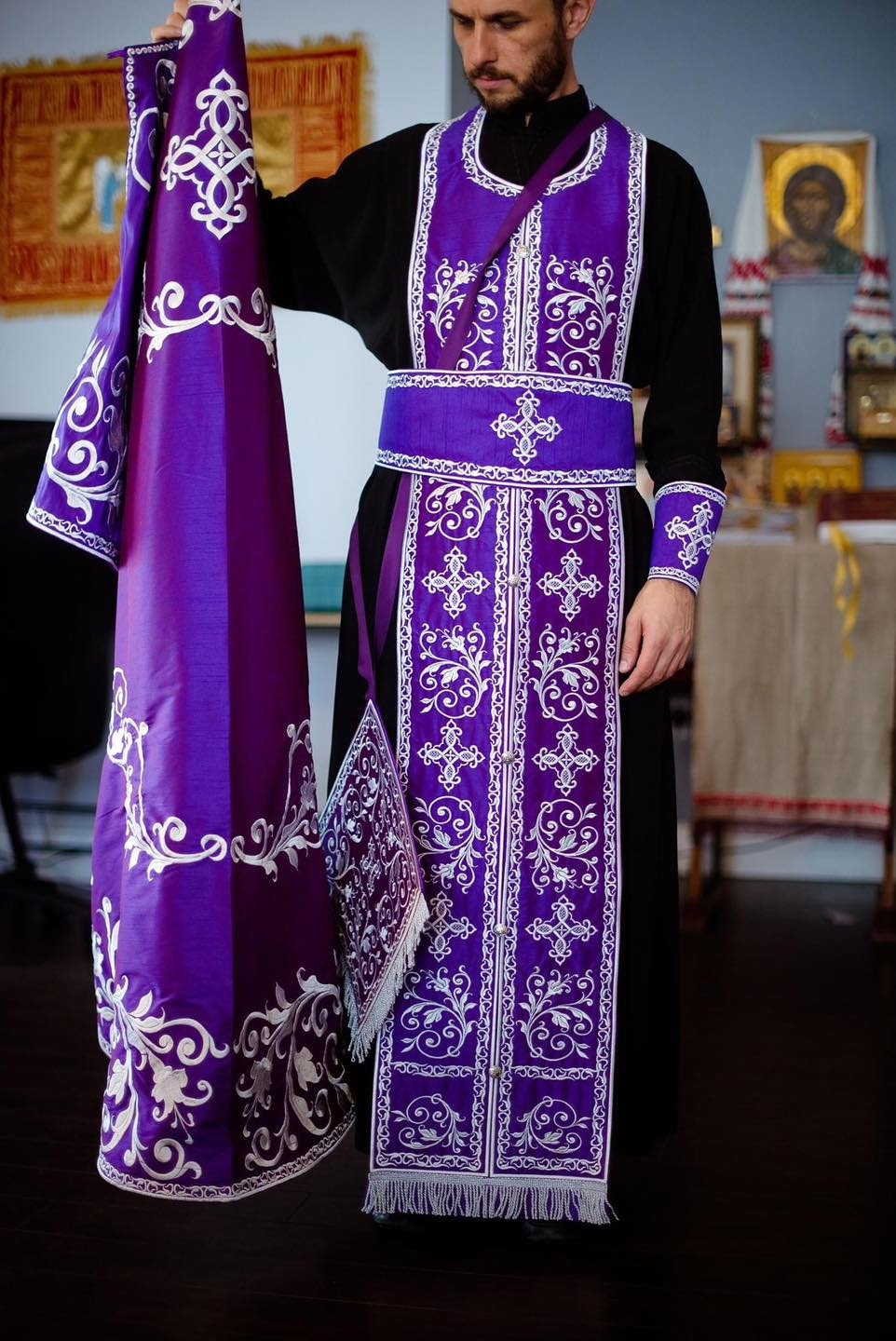 Fully Embroidered Orthodox Priest Vestments Set, Purple White - Etsy