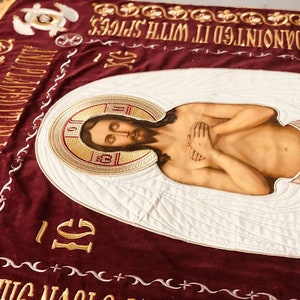 Fully-embroidered and hand painted Orthodox Church Shroud (epitaphios) of Christ