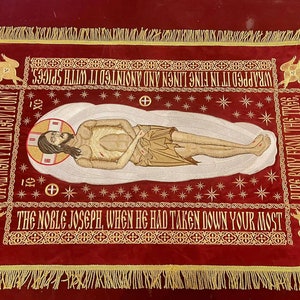 Fully-embroidered Orthodox Church Shroud (epitaphios) of Christ. Small