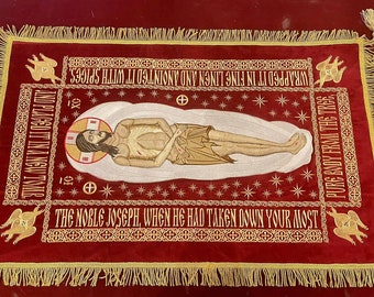 Fully-embroidered Orthodox Church Shroud (epitaphios) of Christ. Small