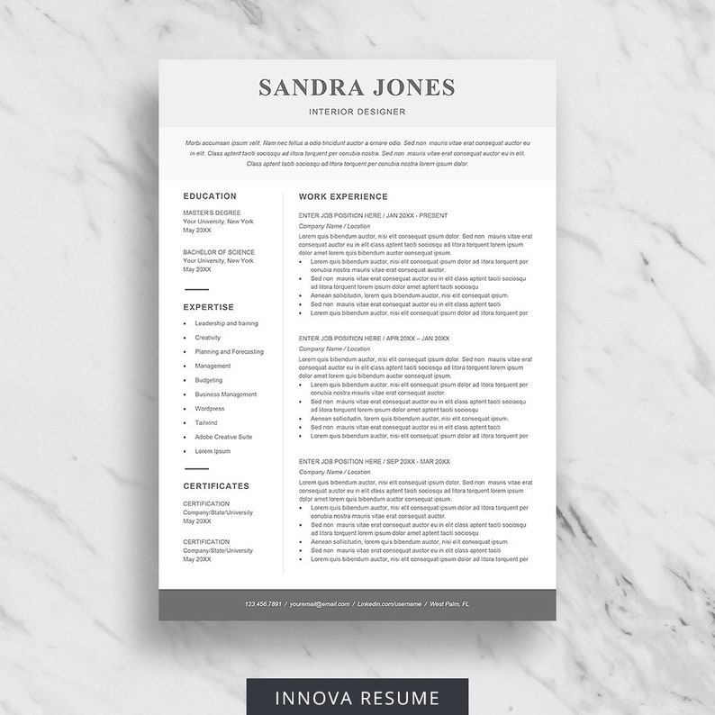 Modèle de CV professionnel avec lettre de couverture et page  Etsy France