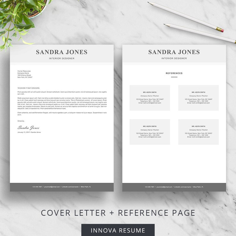 Modèle de CV professionnel avec lettre de couverture et page  Etsy France
