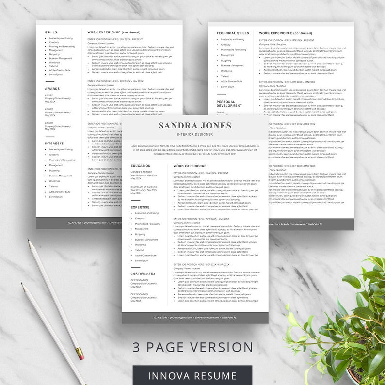 Modèle de CV professionnel avec lettre de couverture et page  Etsy France