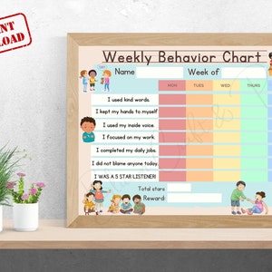 Weekly Behavior Chart, Toddler Behavior chart, Printable Chart, Instant download, Kids good Behavior Sticker Chart