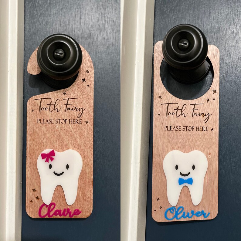 Personalized Tooth Fairy Door Hanger custom Wooden Tooth Fairy Sign ...