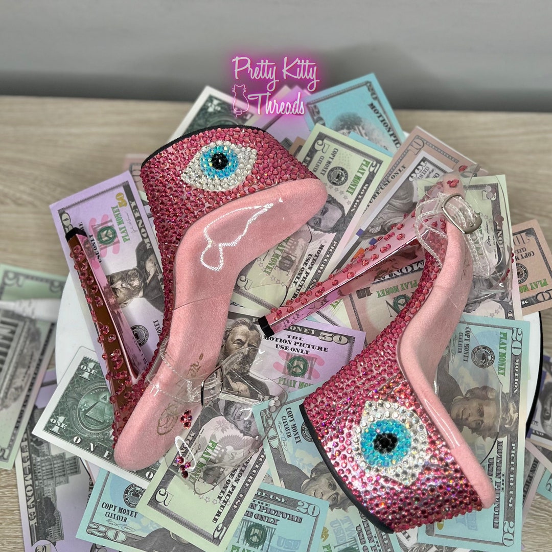 Pink Evil Eye Platform Heels – Custom Crystal Rave Shoes, Exotic ...