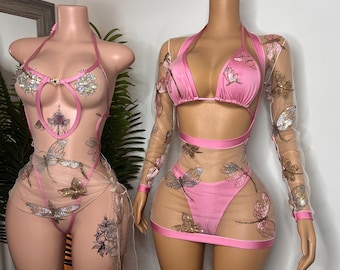 Conjunto de mariposa para fiestas rave, ropa para festivales, ropa de baile exótica, estilo hada, ropa de stripper.