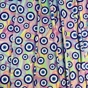 Evil Eye Stretch Fabric, Neon Abstract Print, Nylon, Spandex Fabric 4way, Sold by the yard