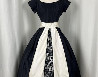 Zwarte jurk jaren 1950, Fit & Flare-jurk jaren 1950, LBD, avondjurk jaren 1950, vintage jurk jaren 1950, cocktailjurk jaren 1950, kanten jurk jaren 1950