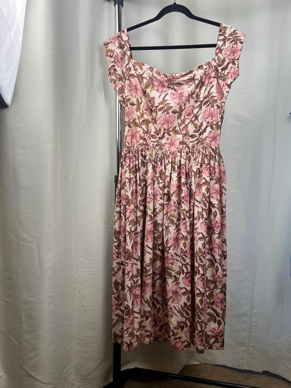 1950s Pink Floral Dress, 1950s Floral Dress, 1950s Summer Dress, 1950s Day Dress, 1950s Spring Dress, 1950s Pink Dress, Vintage 50s Dress