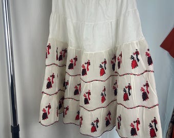 1950s Novelty Print Skirt, 1950s Retro Skirt, 1950s Spanish Skirt, 1950s Petticoat Skirt, 1950s Dancer Skirt, 1950s White Skirt, 1950s Red