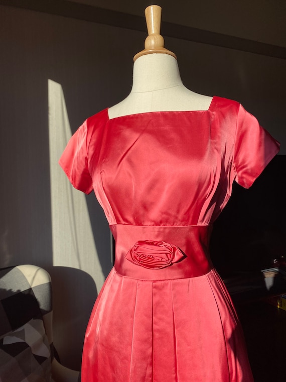 1950s XS Pink Satin Dress, 50s Barbie Dress, 50s … - image 4