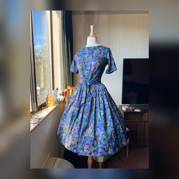 1950s Watercolor Day Dress, Casual Dress 50s
