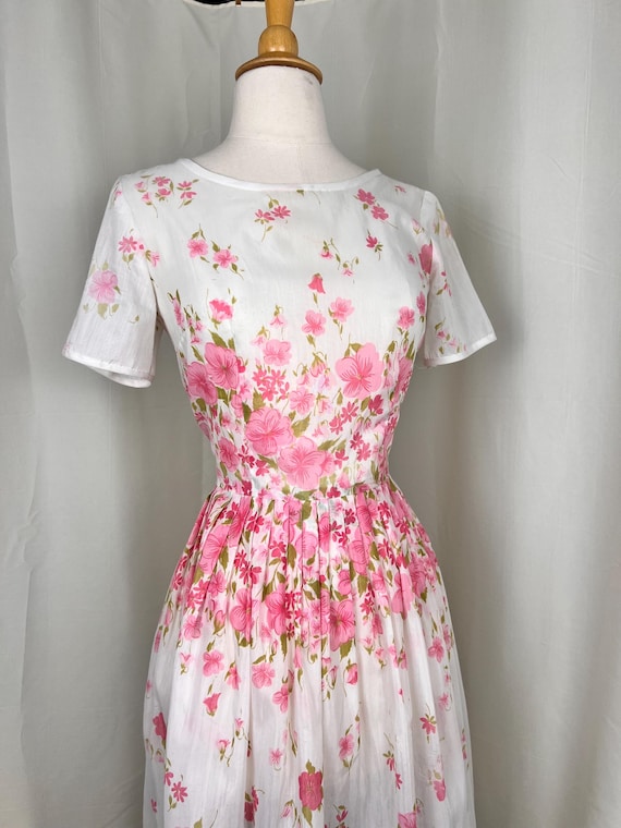1950s Pink Dress, 1950s Floral Dress, 1950s White… - image 3