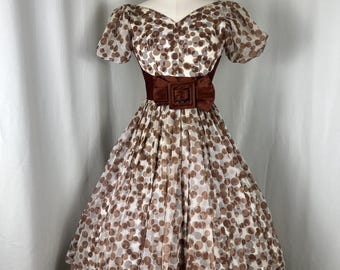 Jaren 50 polkadotjurk, jaren 50 bruine jurk, jaren 50 vintage jurk, jaren 1950 XS-jurk, jaren 50 feestjurk, jaren 50 retro jurk, jaren 50 jurk, polka dot vintage