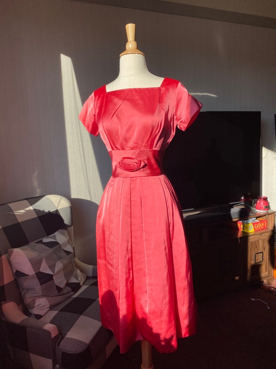 1950s XS Pink Satin Dress, 50s Barbie Dress, 50s … - image 3