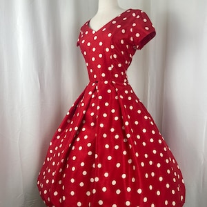 80s / 90s Red Polka Dot Dress | Size Medium w30 | R & K Originals True Vintage Dress | 80s does 50s MCM Style Dress