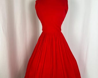 1960s Red Chiffon Dress | 50s Cocktail Party Dress | Large Waist 33 Prom Dress