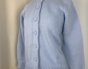 Blauwe trui jaren 60, vintage vest jaren 60, blauw vest jaren 60, vintage wollen trui, wollen vest, blauwe wollen trui, lichtblauw vest